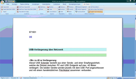 Microsoft Word 2007 na de installatie van SDL Trados Freelance 2007